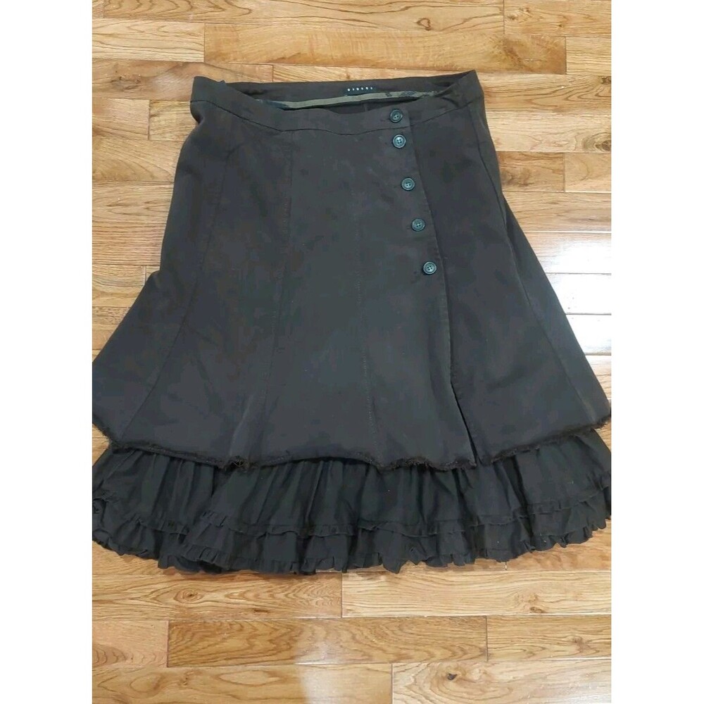 Sisley Italy Brown Layered Denim Buttoned Top Skirt Ruffled Underskirt BOHO
